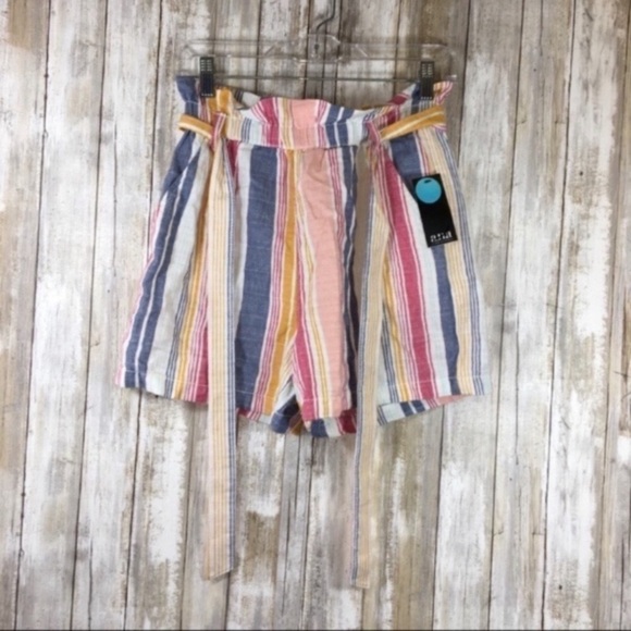 NWT ANA Striped Tie Waist Linen Blend Shorts - Picture 1 of 4